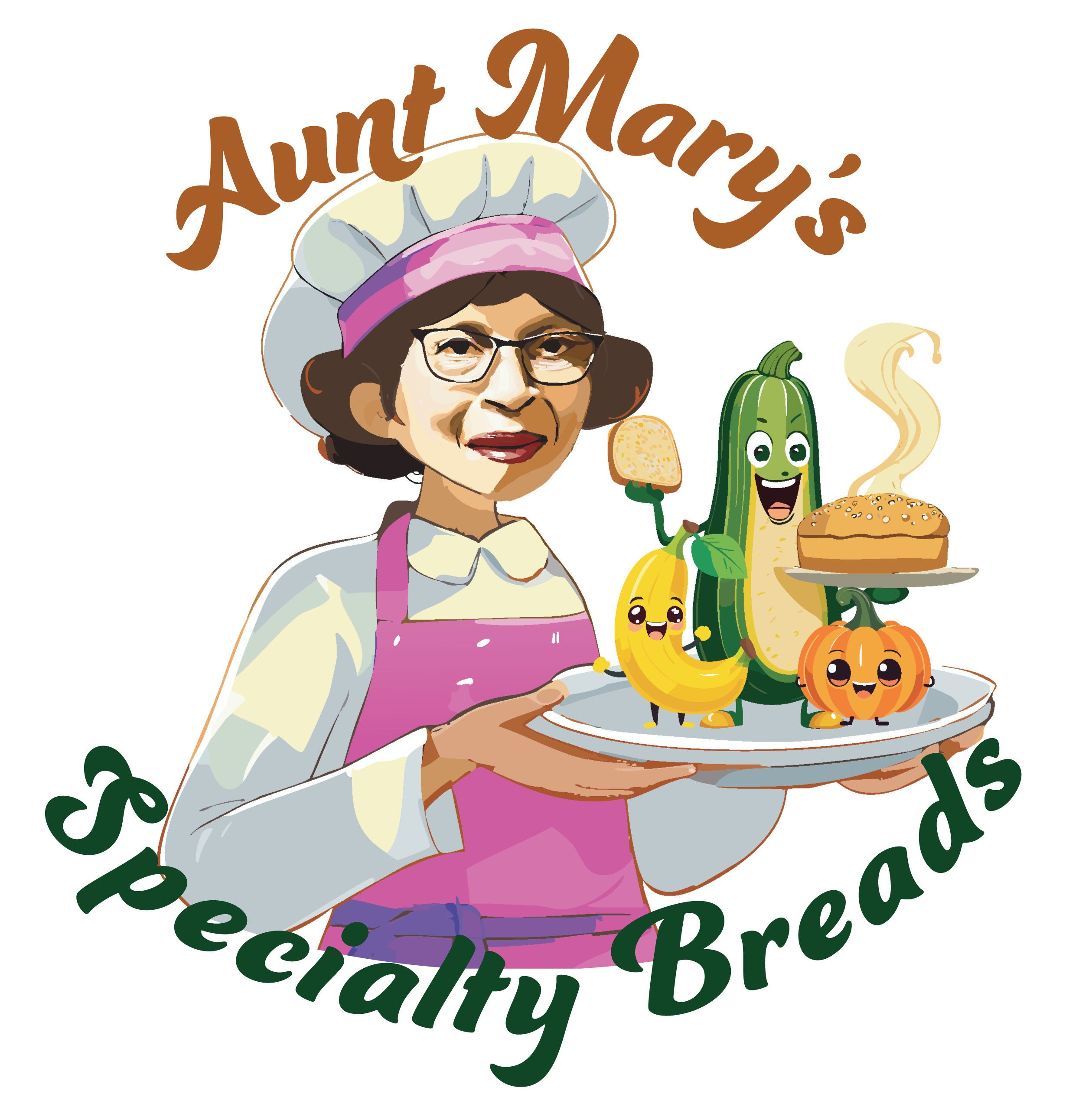 Aunt Mary holding bread logo.